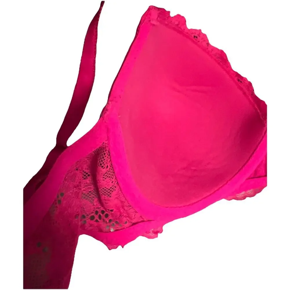 Victoria's Secret Dream Angels Lined Demi Bra Hot Pink Padded Classic Size 32DD